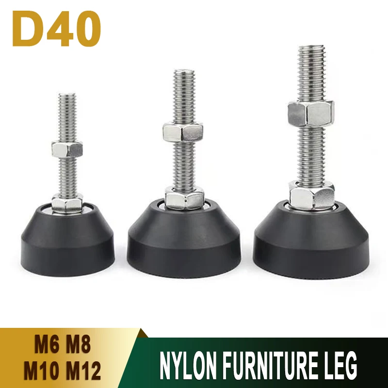 40mm Dia Swivel Leveling Feet M6 M8 M10 M12 Height Adjustable Anti-Skid Furniture Support Legs for Table Chair Shelf Cabinet