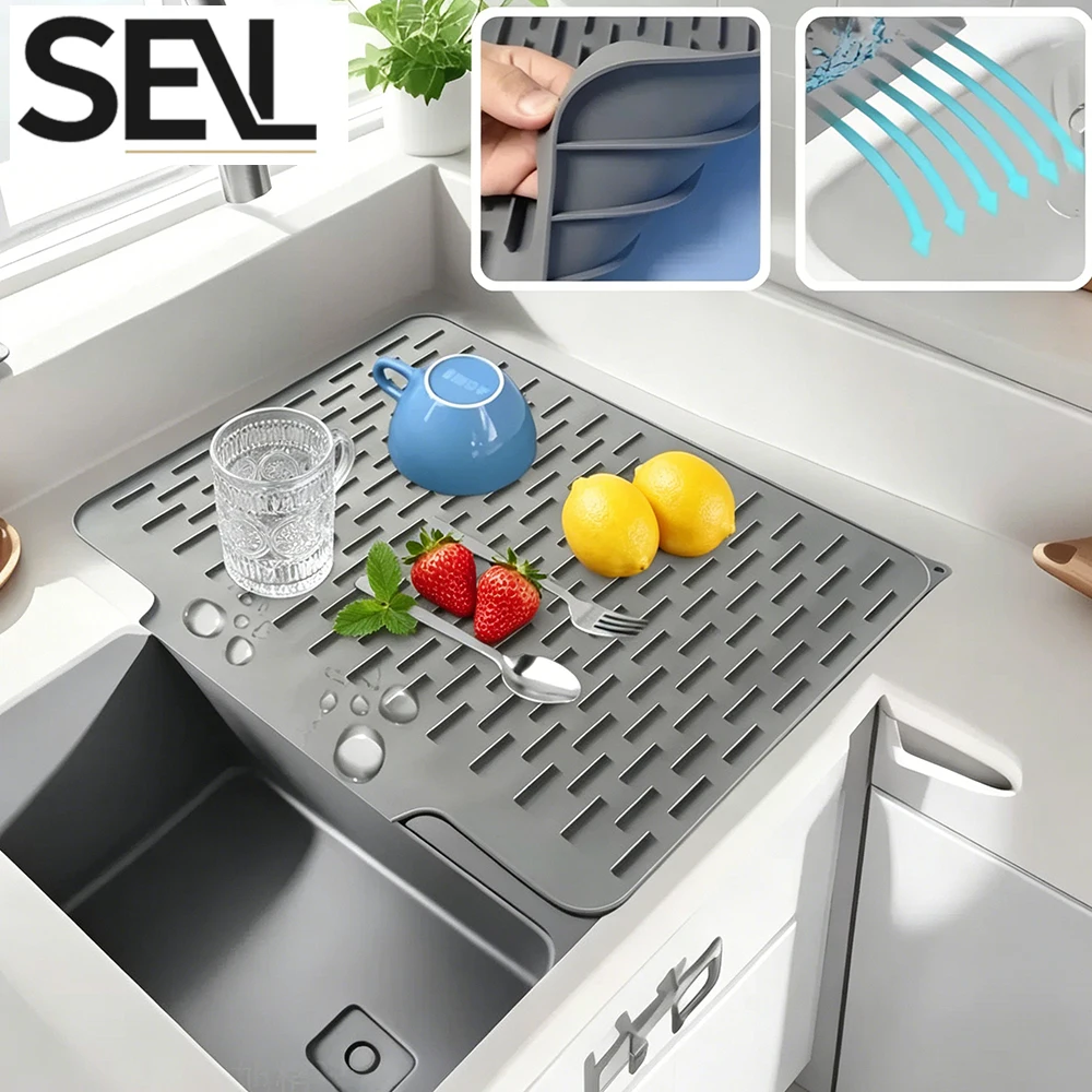 Silicone Dish Drying Mat, Collapsible Expandable Space Saving Double Sided Heat Resistant Countertop Protector for Kitchen