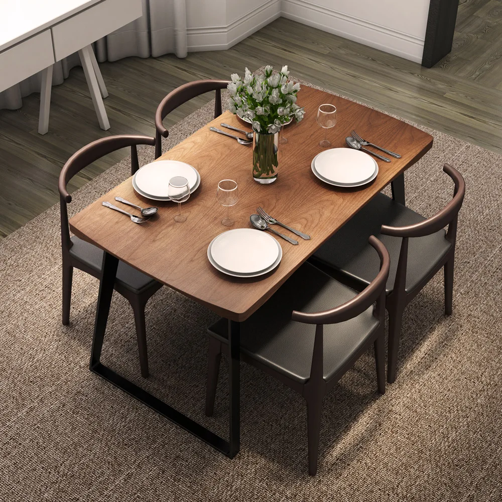 Mesa de comedor moderna de madera maciza de hierro forjado americano, combinación de Silla, sala de estar, mesa de comedor