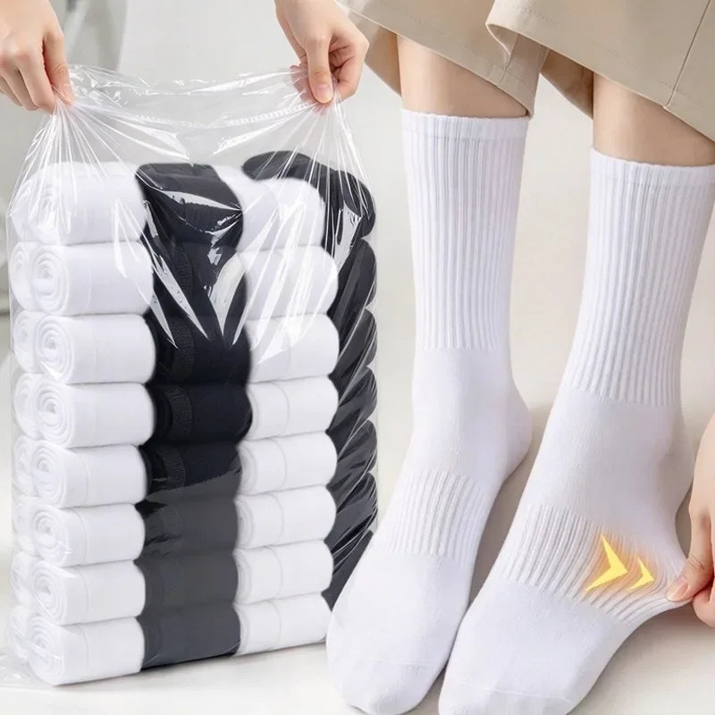 1-10Pairs 2027 Trendy Men Women White Socks Soft Elastic Breathable Sports Long Socks Summer Winter Sweat Absorb Socks Plus Size