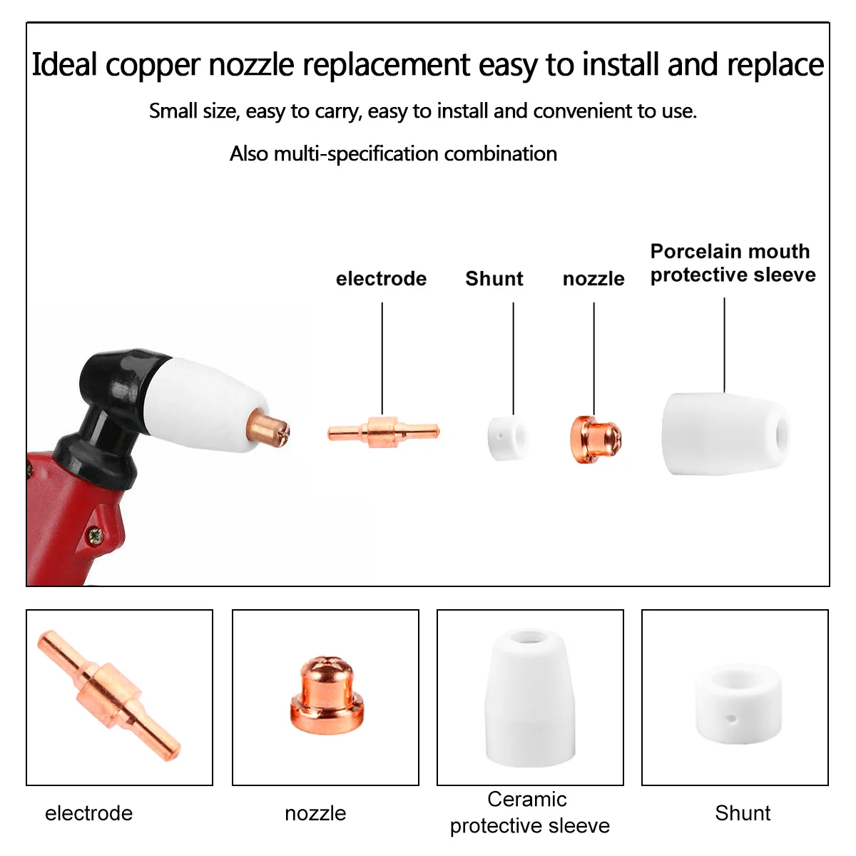 

46Pcs Plasma Cutter Consumable Electrode Nozzle Kit Extended Long Tip for 40a Cut-40 -40 Machine Accessories Durable Copper