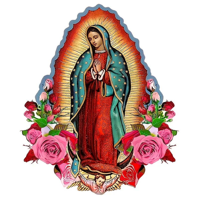 Our Lady of Guadalupe with Roses 2D Flat Vinyl Sticker, Waterproof Religious Decal for Car, Laptop & Water Bottle