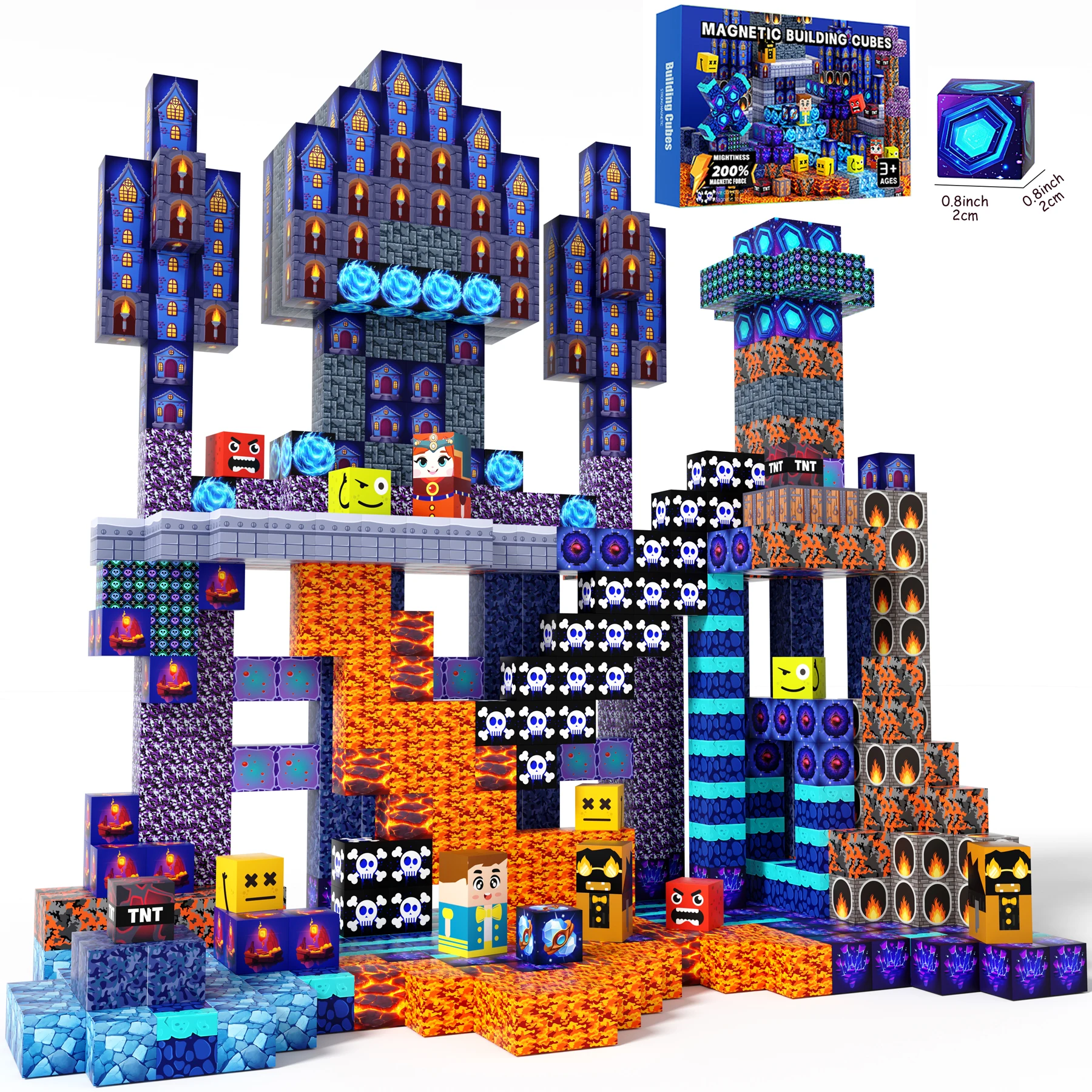 

Blue Prince Montessori STEM Toys, for Boys Ages 3–8, 200pcs Building Blocks Play Magnetic Castle Tiles Holiday Birthday Gift