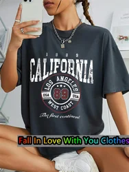 California 1889 Letter Print TShirt For Women Summer Oversized O-neck Tee Harajuku Trend Short Sleeve Female Streetwear Tops