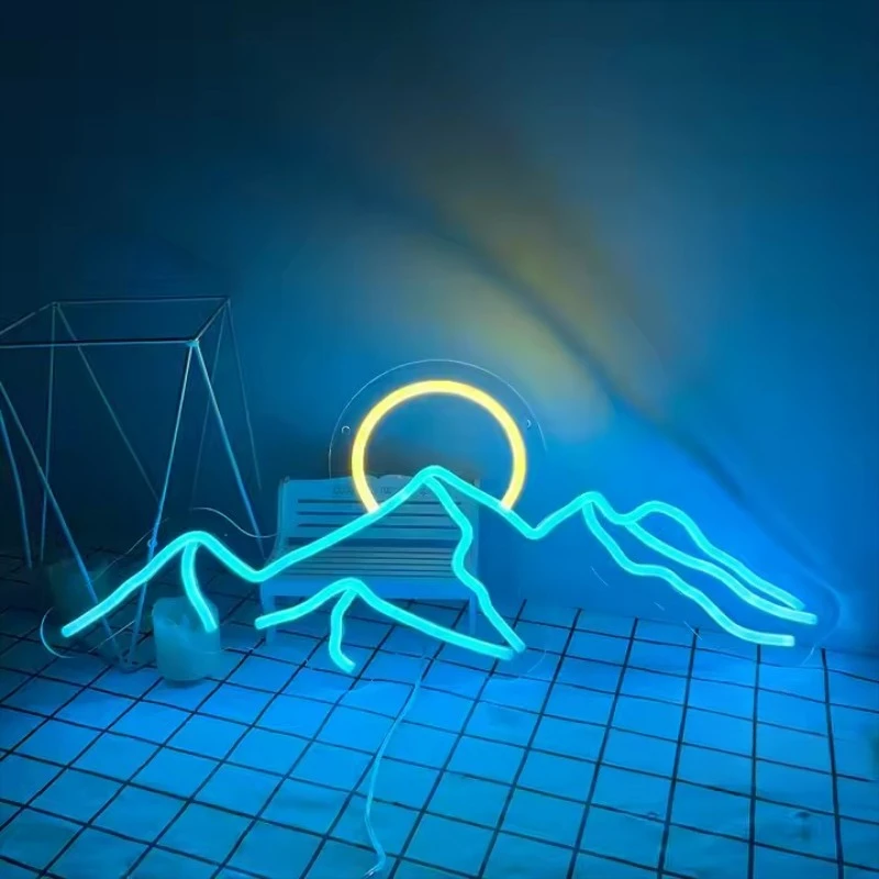 Moutain and Sun Neon Sign Led Night Lights USB Powered Lamp Signs Home Wall Decor Bedroom Kid Room Decoration Birthday Gifts