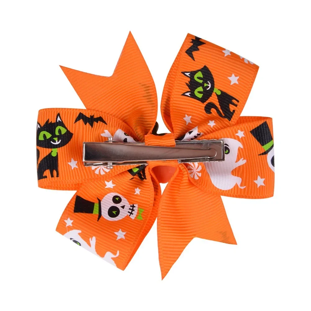 6Pcs/Set Baby Girls Halloween Pumpkin Bows Hair Clips for Kids Funny Ribbon Bowknot pin Headwear  Accessories Gifts