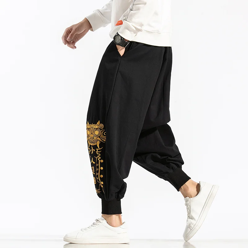 Chinese Style Casual Loose Plus Size Harem Pants Text Embroidery Oversized Baggy Joggers Men Clothing Harajuku Trousers Male