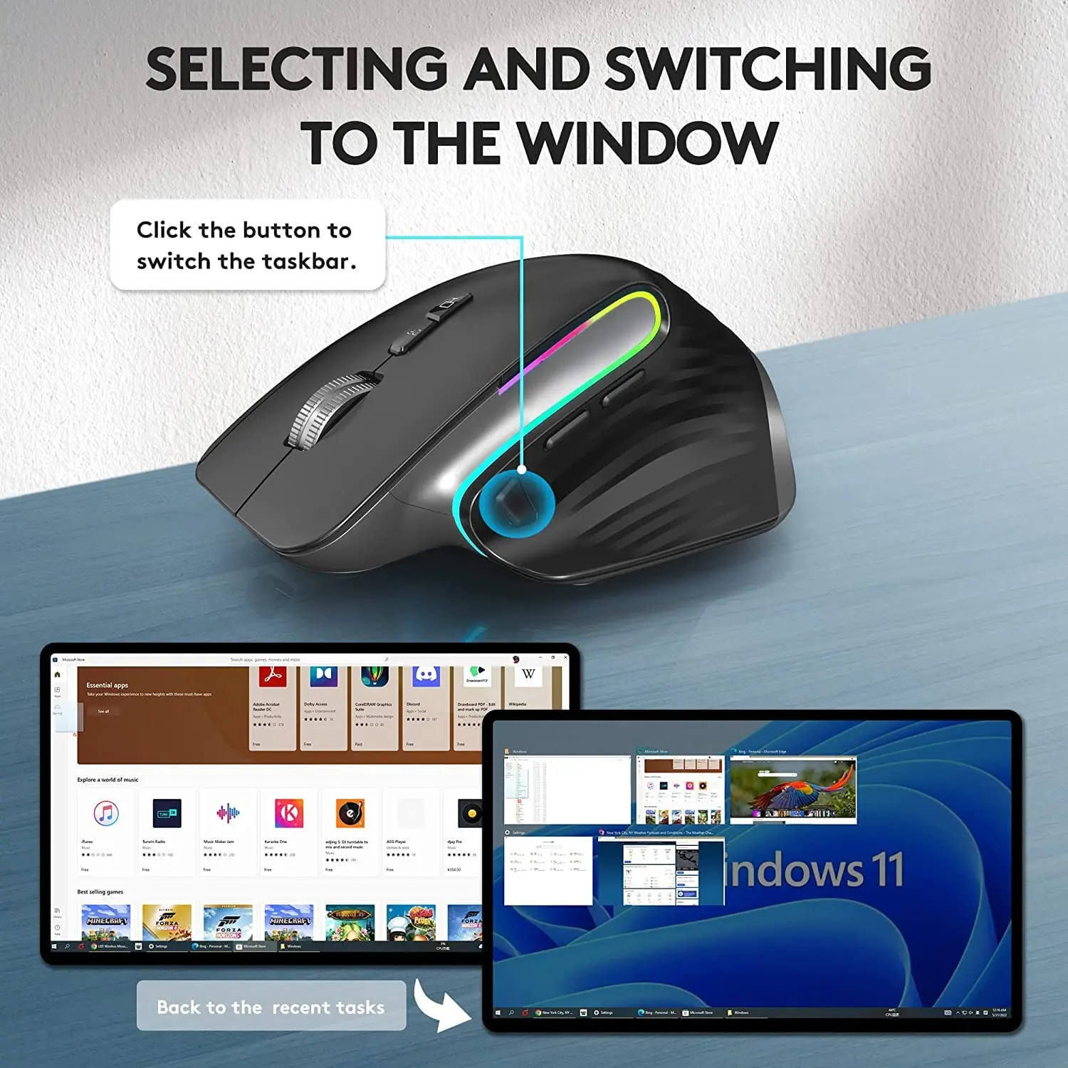 Wireless Gaming Mouse Ergonomic Bluetooth for Laptop Silence USB-C RGB Rechargeable 5 DPI 9 Multi Button for Computer PC Tablet