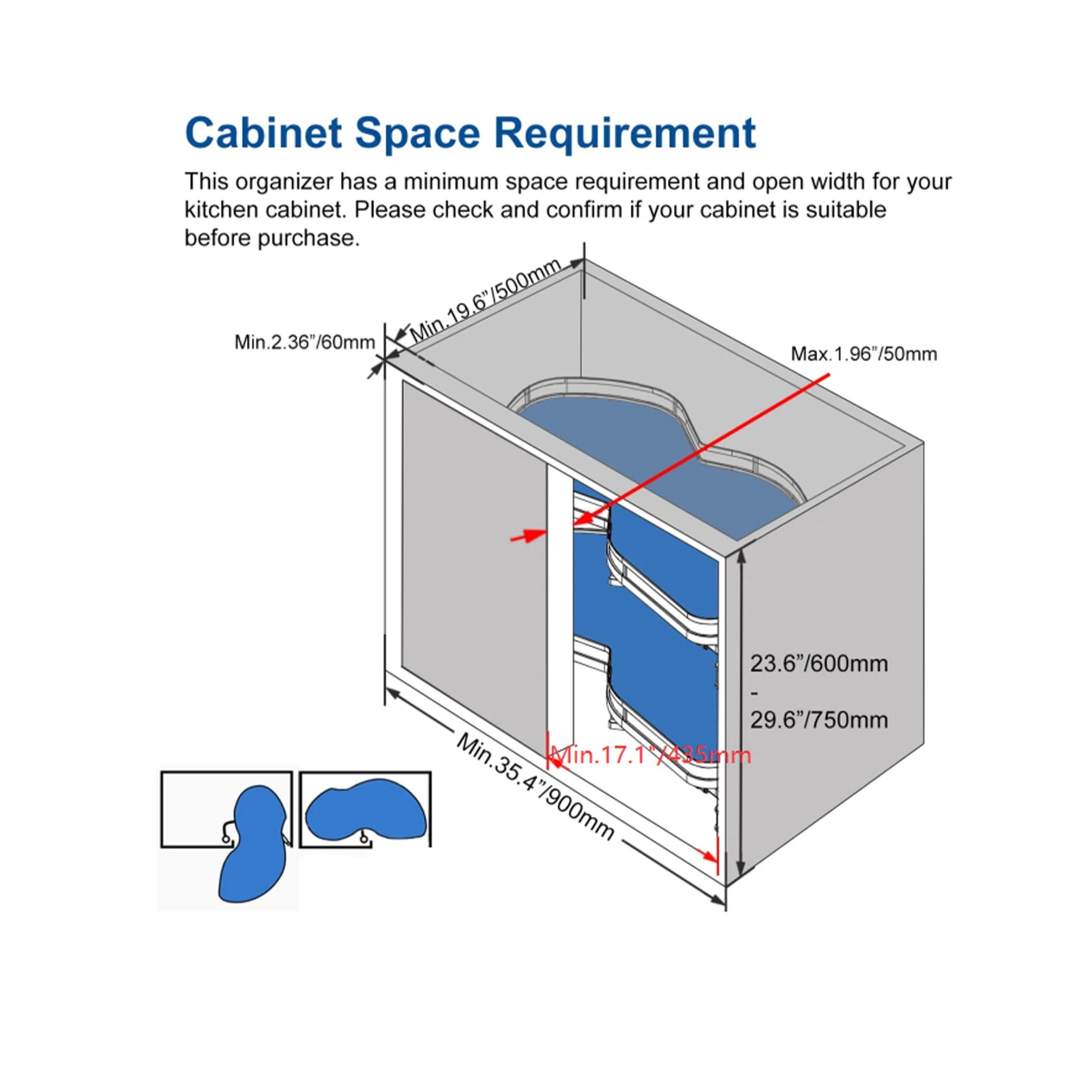 Blind Corner Cabinet Shelf Strong Load Bearing Stable Placement Blind Corner Cabinet Tray Height Adjustable 2 Tier for Kitchen