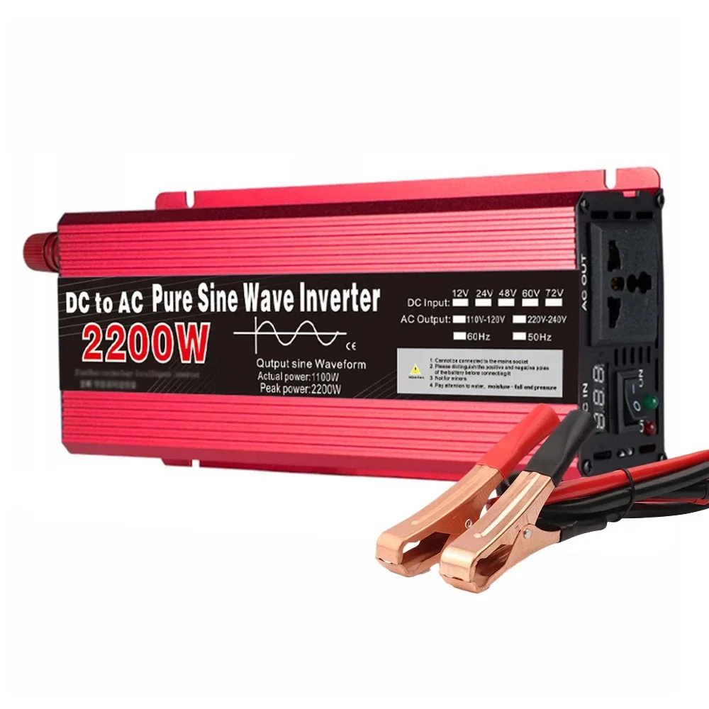 1000W 1600W 2200W 3000W pure sine wave inverter DC 12V 24V to AC 110V 220V voltage transformer power converter car inverter