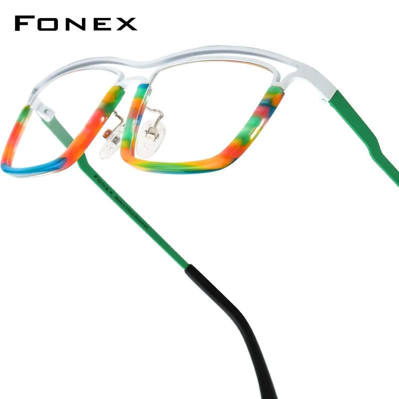 FONEX Acetate Titanium Eyeglasses Frame Men Fashion Brand Design Square Glasses Frames Japanese Handmade Custom Eyewear 85799