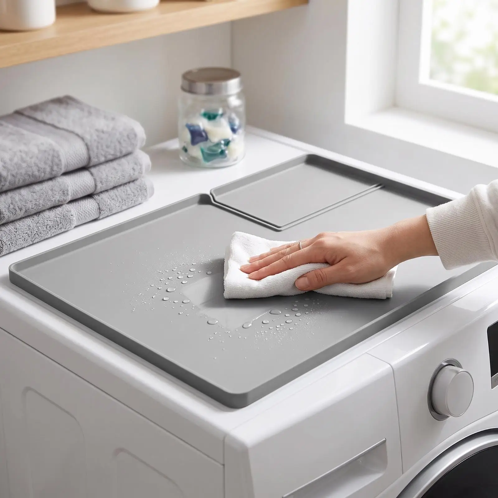 Silicone Dryer Top Protection Pad for Laundry Machine Countertop Guard with Raised Edges Waterproof Mat