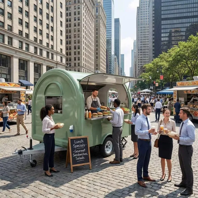 Retro Green Round Food Trailer Mobile Coffee Cart Vintage Concession Trailer for Beverage Catering view 4