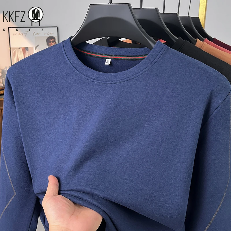 Male Comfort Crew Neck Pullover Long Sleeve Warm Thermal Cloth Sleeve Stitch Detail Travel Casual Clothing