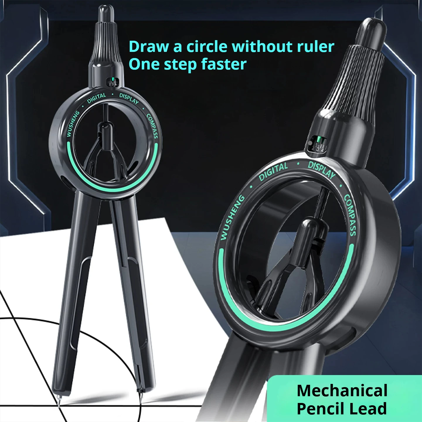 Digital Display Compass Press Student Precision Compass Multi-Functional Drawing Tool School Students Drawing Circles Compass