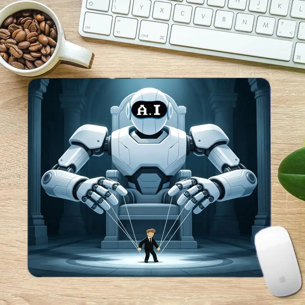 Sci Fi AI Robot Technology Art mousepad Non‑Slip Natural Rubber table mat For laptop office desktop bedroom learning games