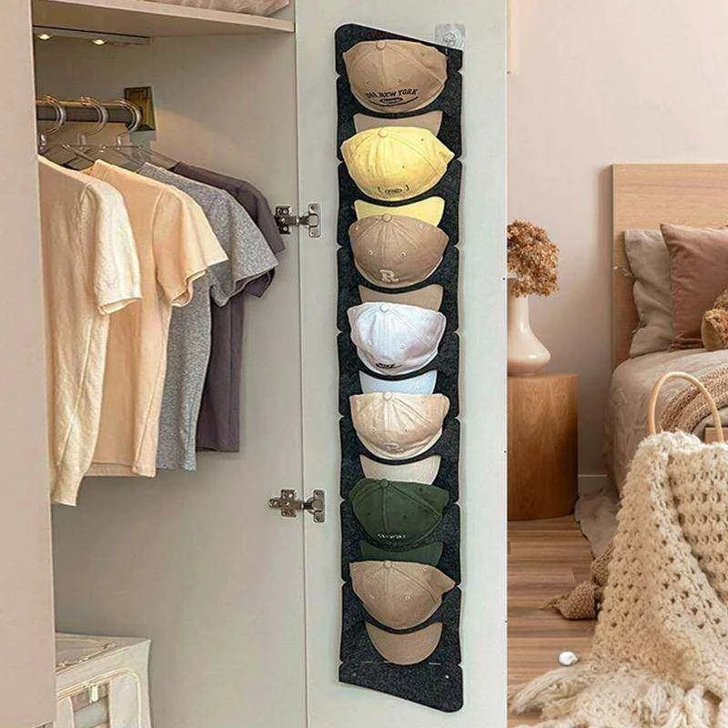 

Hat Storage Bag Wall Mounted Hair Clip Display Rack Felt Organizer with Compartments for Dormitory Door Back Home Organization
