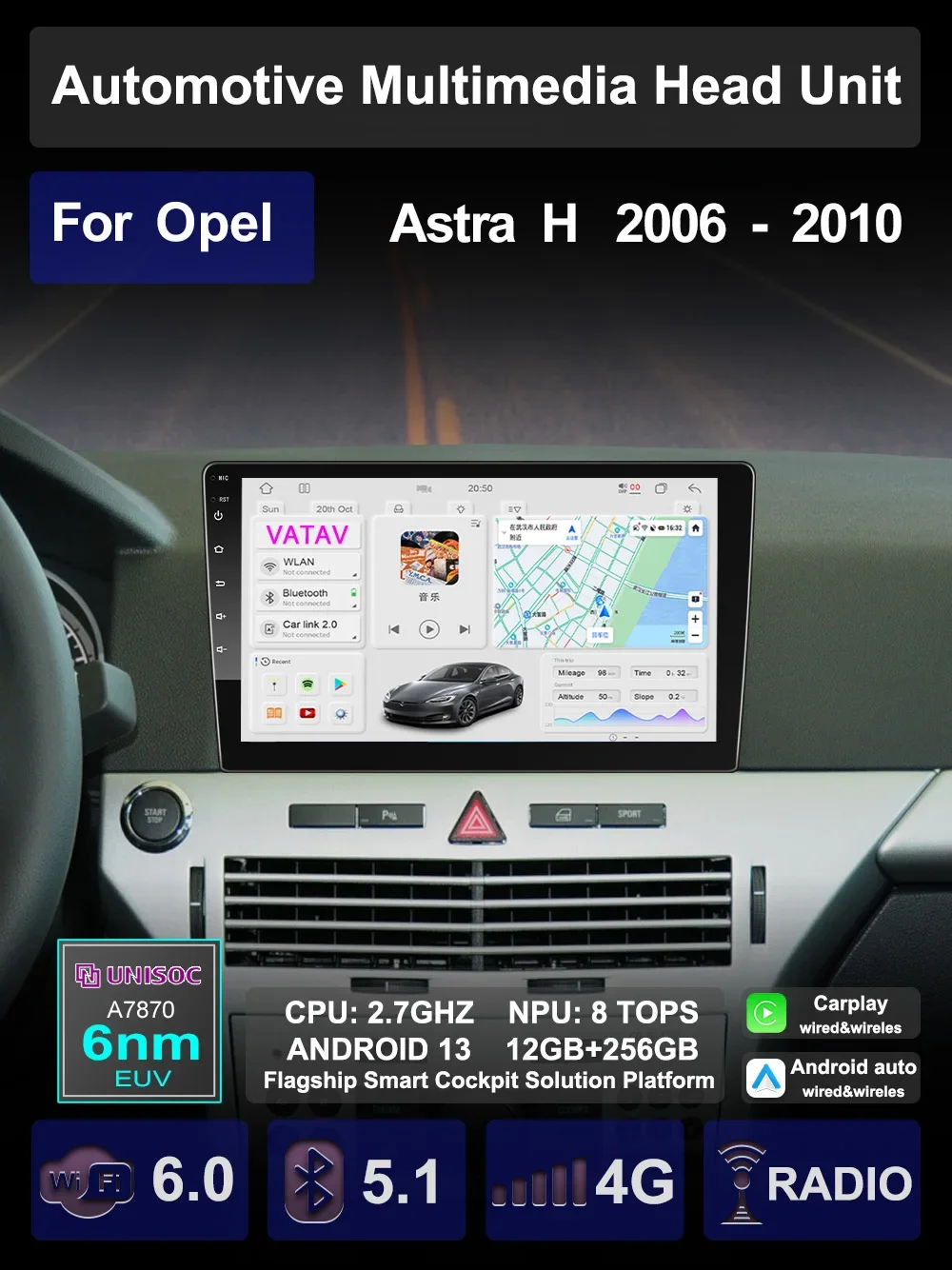 

For Opel Astra H 2006 2007 2008 - 2010 Car AI Voice Multimedia Carplay Android Auto GPS Navigation Radio stereo Palyer Head Unit