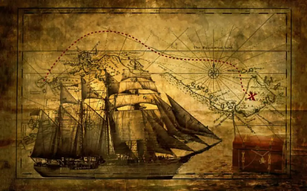 Vintage Pirate Ship with Treasure Map Print Art Canvas Poster For Living Room Decor Home Wall Picture