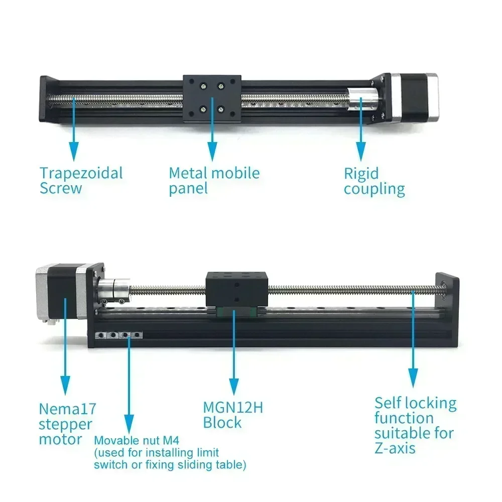Nema 17 Motor Drive Kit T-type Linear Rail Stage Sliding Table Motor High Speed Self Lock Linear Table CNC XYZ Axis 40mm Wide
