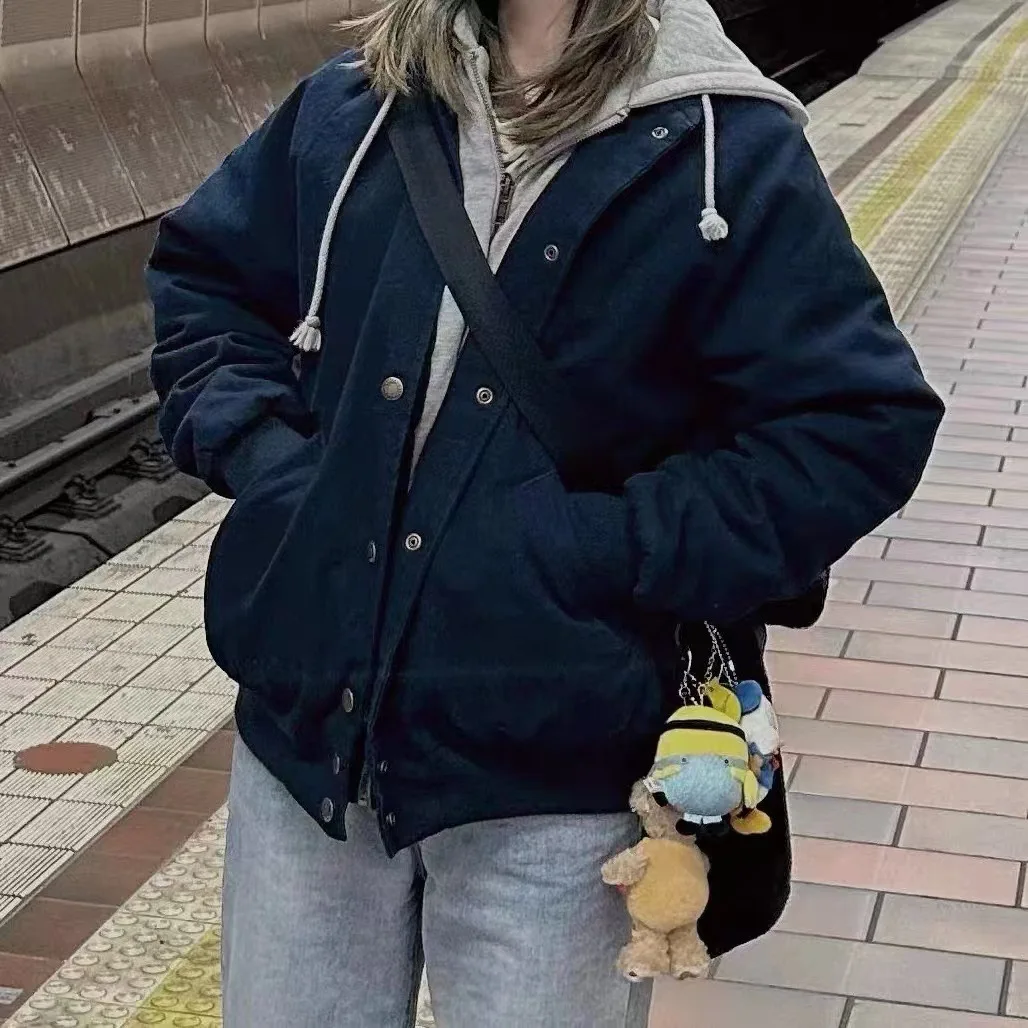 

Зимняя винтажная куртка с двумя толстовками, женская однобортная куртка на молнии с длинным рукавом, теплая верхняя одежда, уличная модная толстовка Y2k