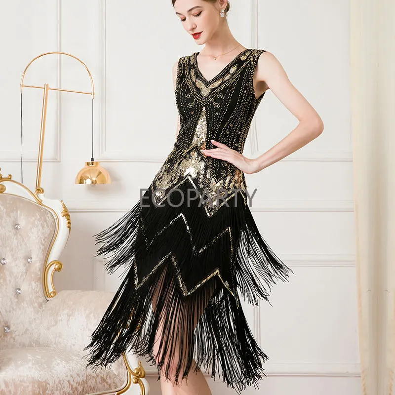 

S-XL Flapper Dresses 1920s Gatsby - Roaring 20s Sequin Beaded Dress Fringe Dress Vestidos De Mujer Women Clothing Evening