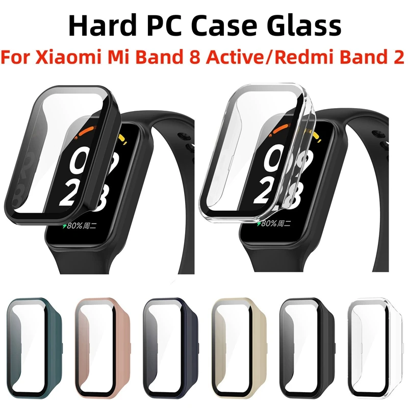 Hard PC Case Glass For Xiaomi Mi Band 8 Active Smart Watchband Screen Protector Bumper Shell for Redmi Band 2 Miband 8 ActCover