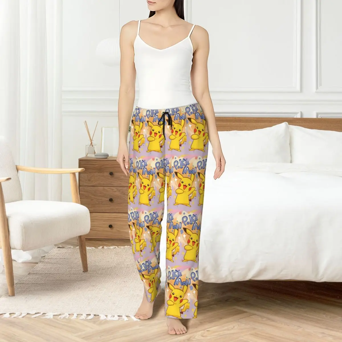 

Custom Printed Women's P-Pikachus Pajama Pants Series Video Games Sleepwear Sleep Lounge Bottoms with Pockets