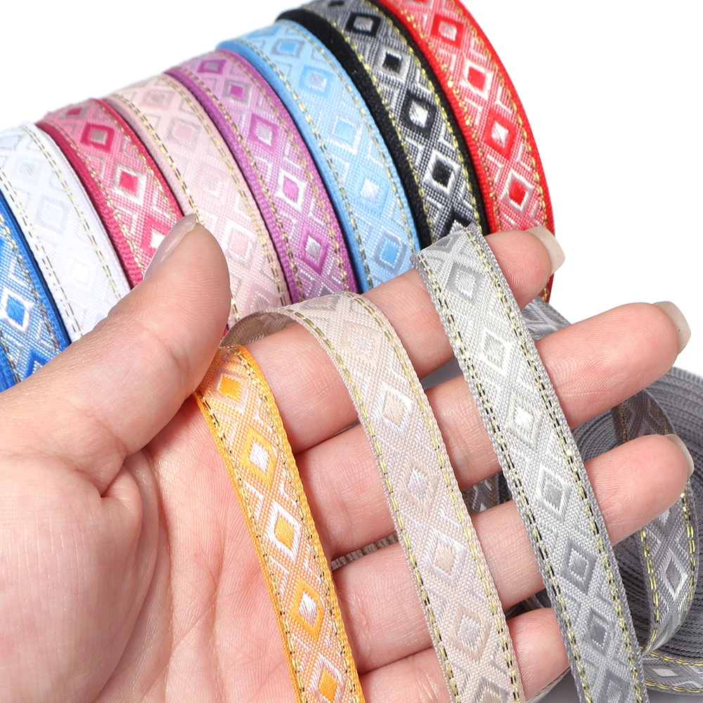 5 Yards 1,2 cm buntes, ethnisch besticktes Jacquard-Band für Kleidung, Taschen, Dekoration, Geschenkverpackung, DIY-Kopfbedeckungszubehör