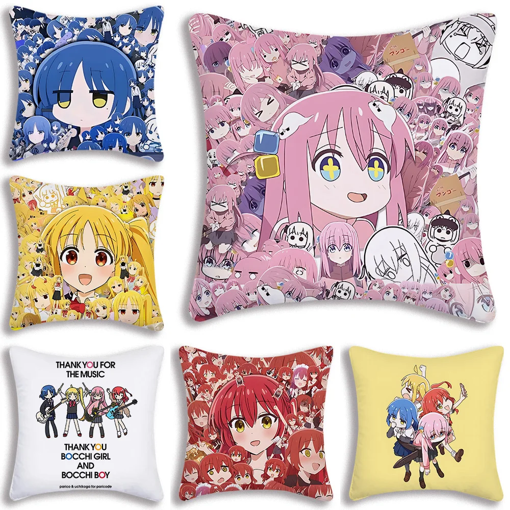 BOCCHI THE ROCK Pillow Covers Cartoon Sofa Decorative Home Double-sided Printing Short Plush Cute Cushion Cover