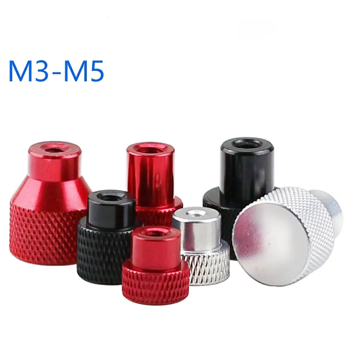 

1Pcs M2.5 M3 M4 M5 Aluminum Alloy Blind Hole Hand Nut Knurled Step Nut With Collar Thumb Nuts Black Red Silver