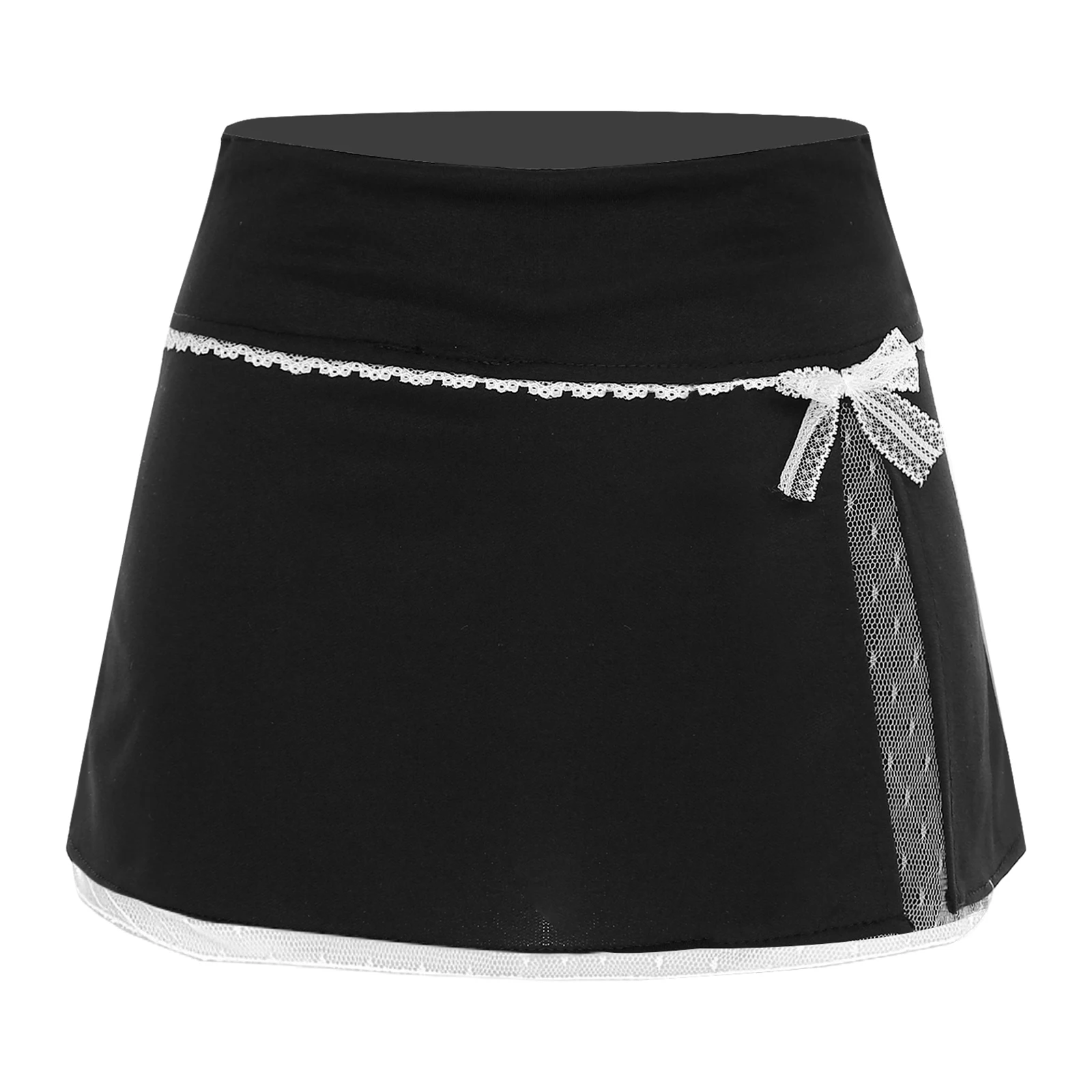 Minifaldas de encaje de estilo pijo para mujer, falda a la cadera con lazo para fiesta, uso diario, falda acampanada con lazo japonés