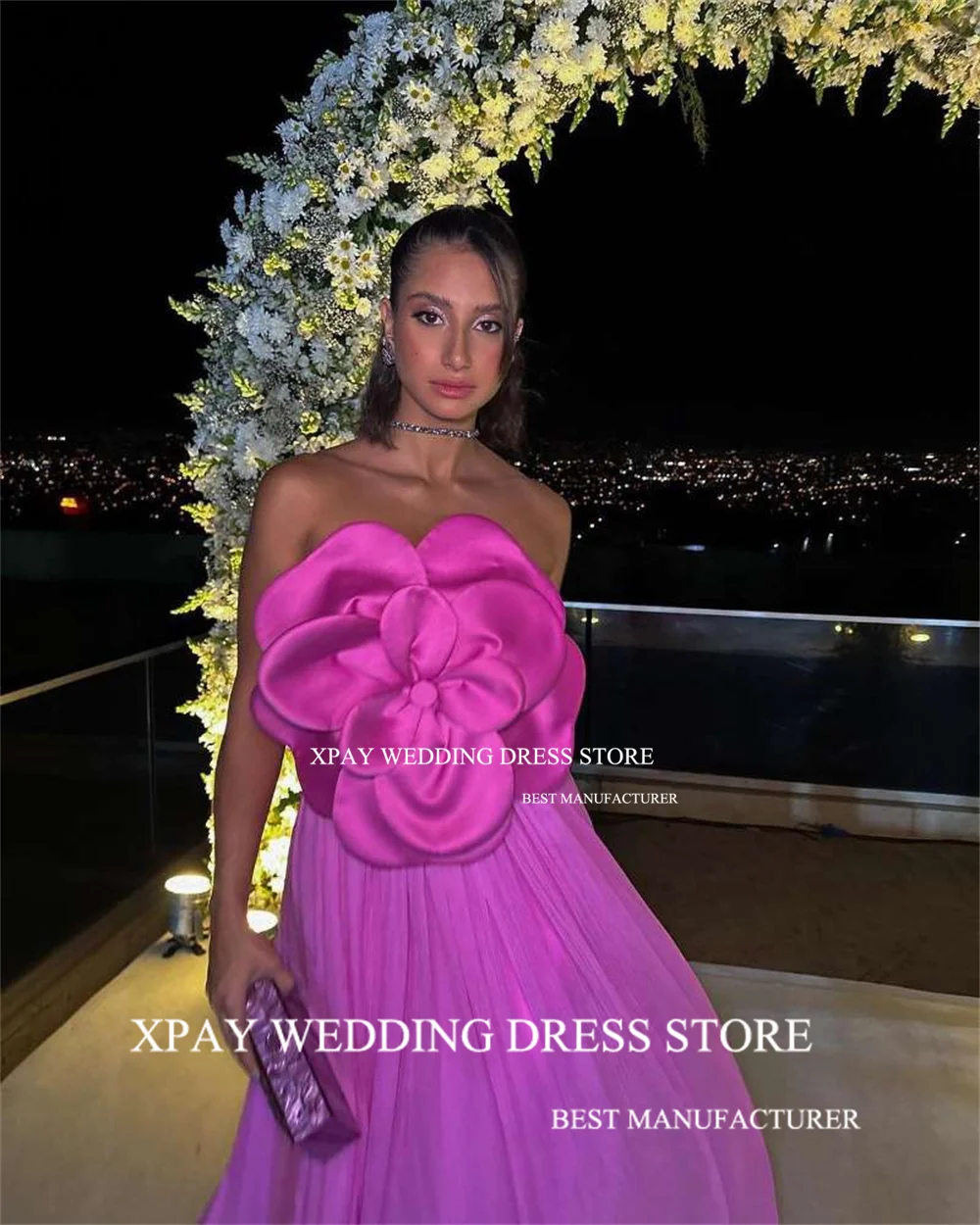 XPAY-vestidos de noite sem alças, uma linha, sem mangas, Big Rose Flower, Prom Gowns, personalizado, Ocasião formal, Dubai, árabe Modest, Top