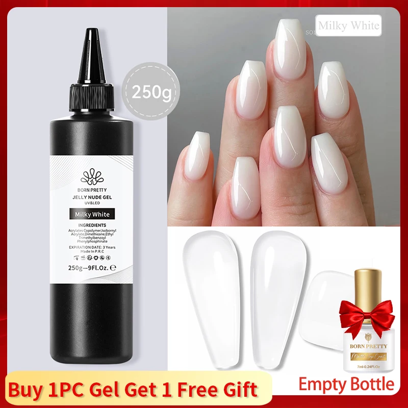 BORN PRETTY 250g Milky White Jelly Nude Gel Nail Polish Refilled Package Translucent Clear Color Semi Permanent Soak Off UV Gel