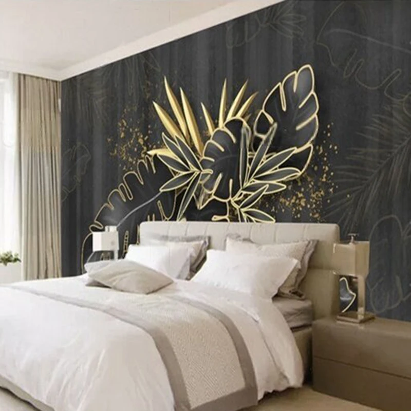 Modern and simple Nordic tropical leaves golden banana leaf plants TV luxurious home decoration background wall