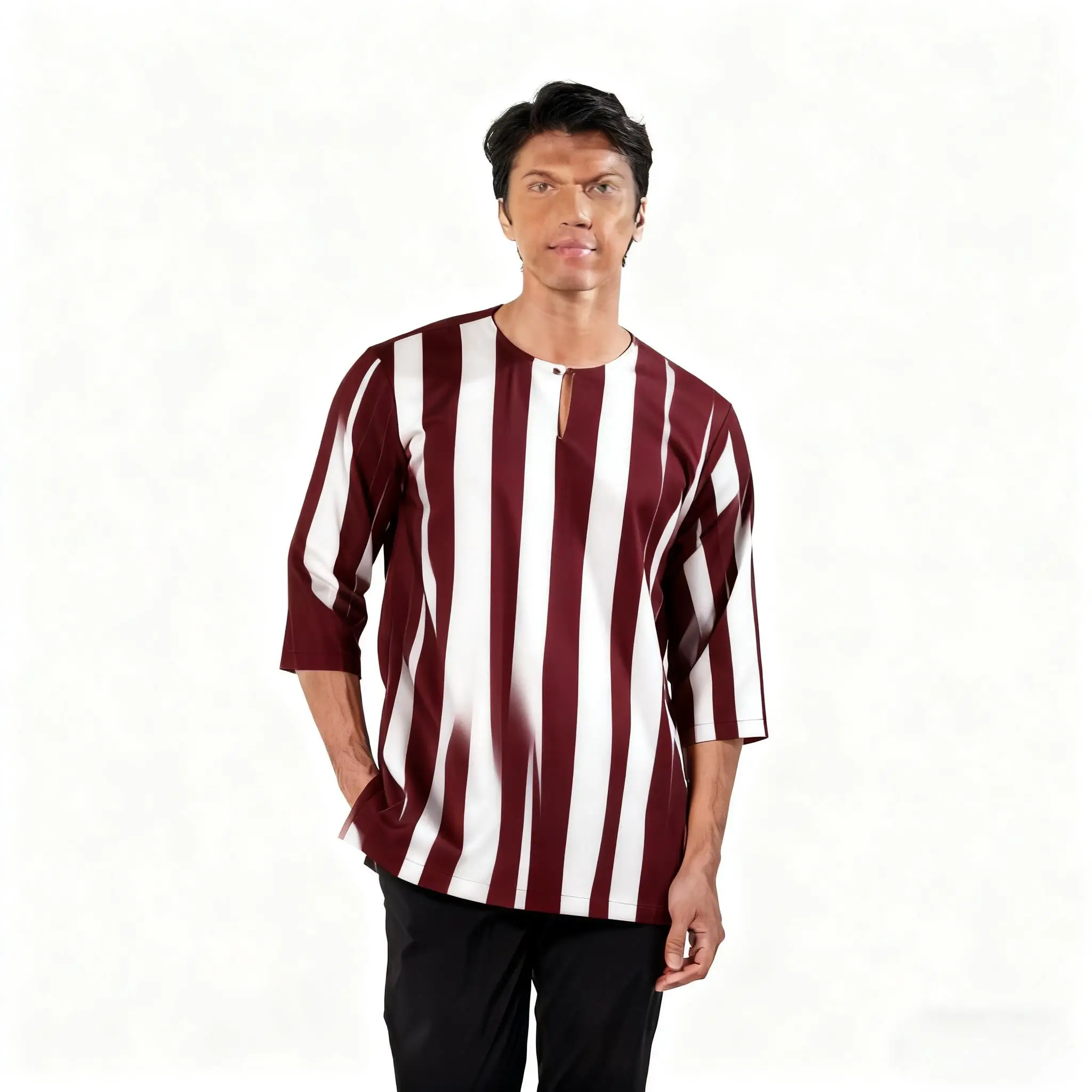 عباية عربية إسلامية فاخرة غير رسمية على الطراز الوطني مطبوعة عرقية وياقة واقفة للشباب بأكمام قصيرة تي شيرت إسلامي Camisa Arabe #1