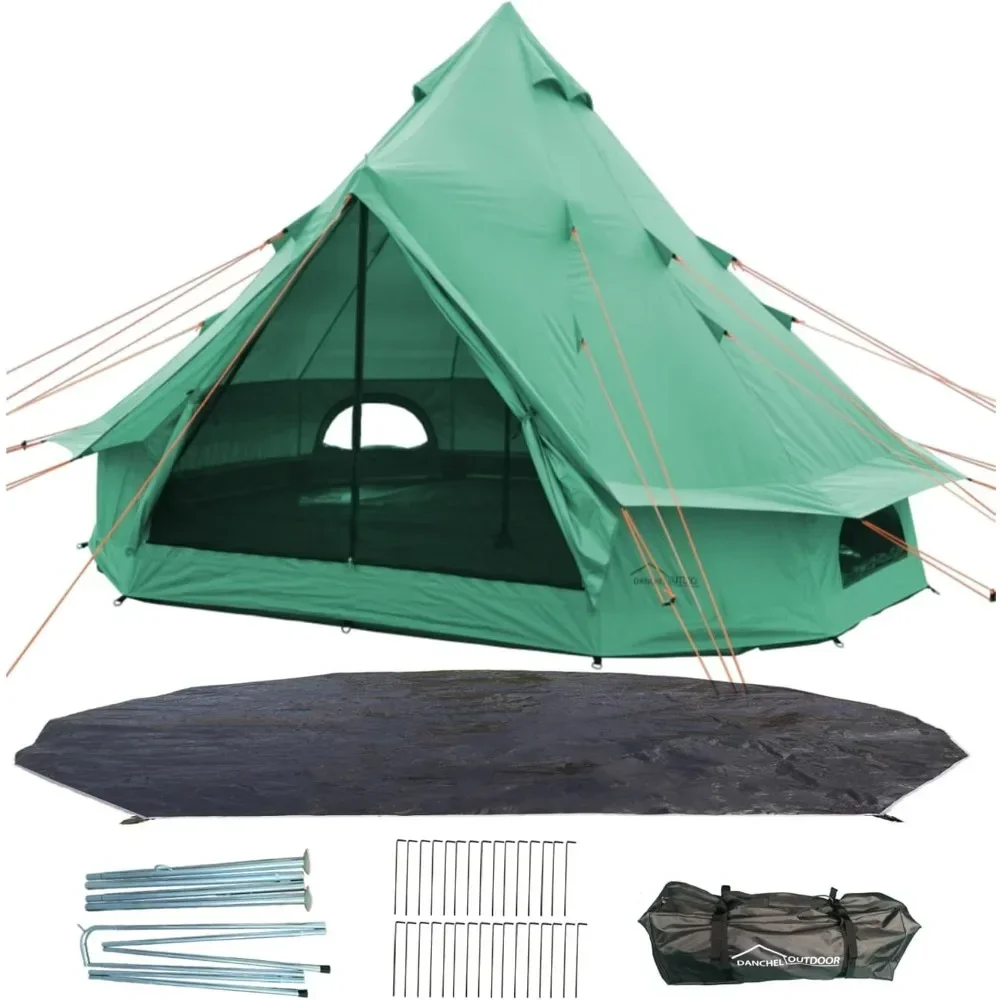 

%a B1 Легкая палатка для юрта на 4 человека, палатка для глэмпинга UPF50 + с брезентом для гучных листов, вместительная 300D оксфордская водонепроницаемая палатка-колокольчик, 24 фунта