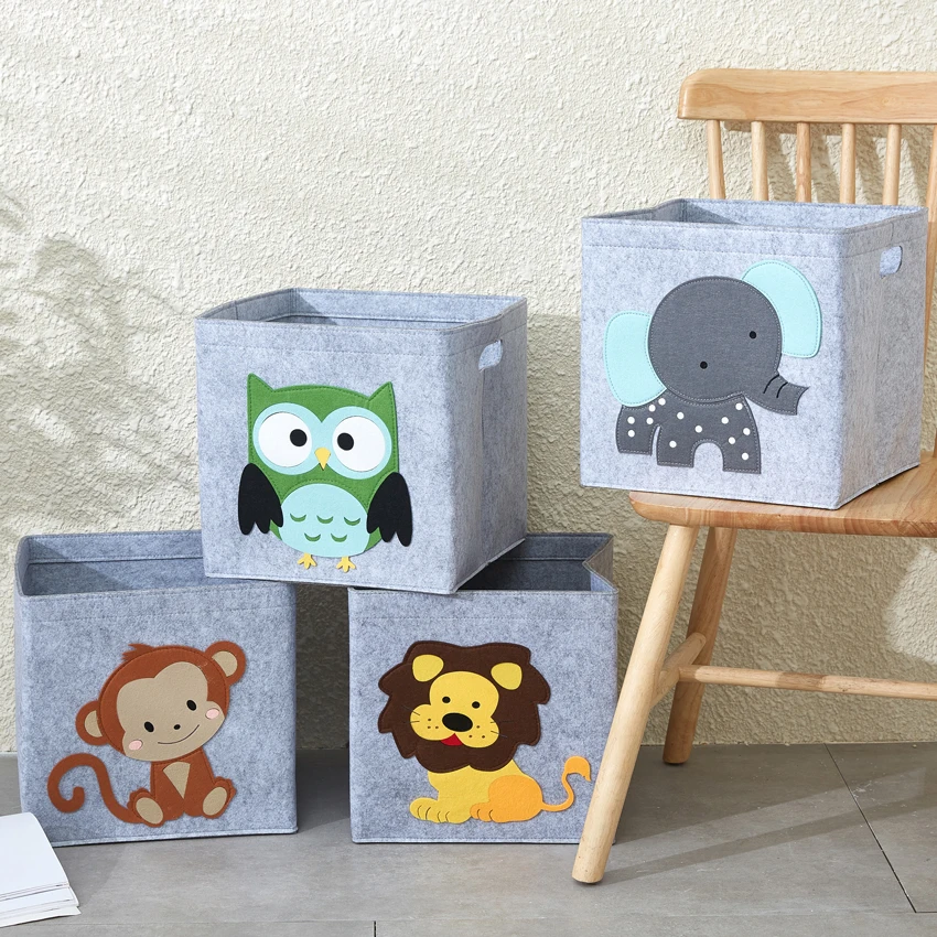 Haojianxuan Collapsible Storage Box Cube Felt Fabric Bin for Kids Toys Organizer Storage Basket Custom Animal Pattern Container