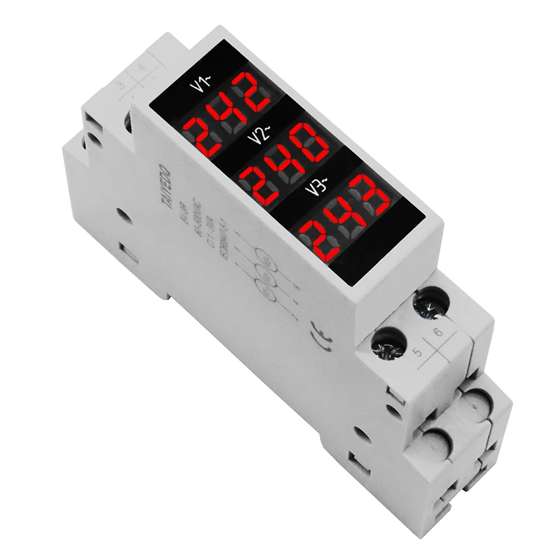 Mini Digital Display Din Rail Three Phase Modular Voltage Meter AC80-500V V1V2V3 BV-3R