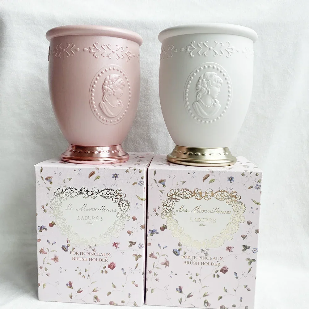 Laduree-soportes para brochas de maquillaje, contenedores de almacenamiento de lujo, color blanco y rosa