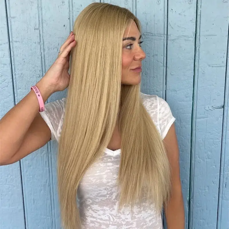 Ombre Honigblonde Perücke mit glattem Haar, Lace-Front-Perücken für Frauen, synthetische Lace-Front-Perücken, leimlose Spitzenperücke, vorgezupfter Haaransatz