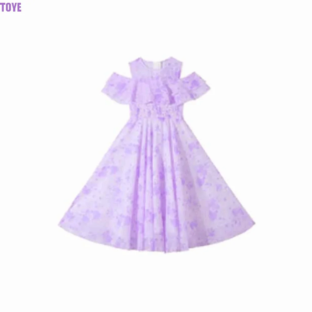 

Loose Girls Chiffon Floral Dress Pleated Party Summer Kids Dresses Teenagers Beach Vacation Children Princess Dress Students