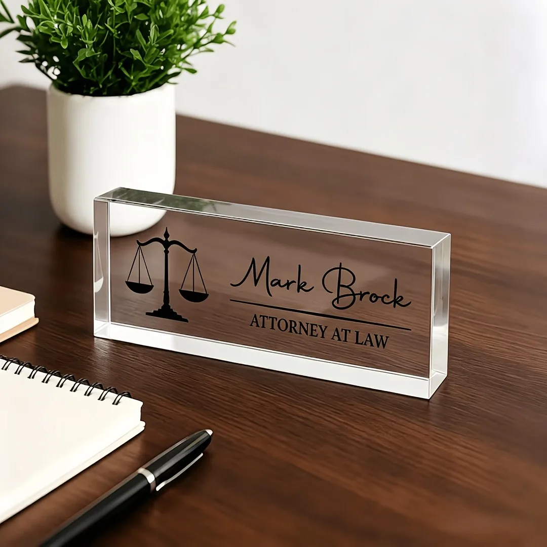 Personalized Lawyer & Judge Acrylic Desk Name Plate, Custom Clear Sign, Law School Graduation Attorney Thank‑You Gift view 2