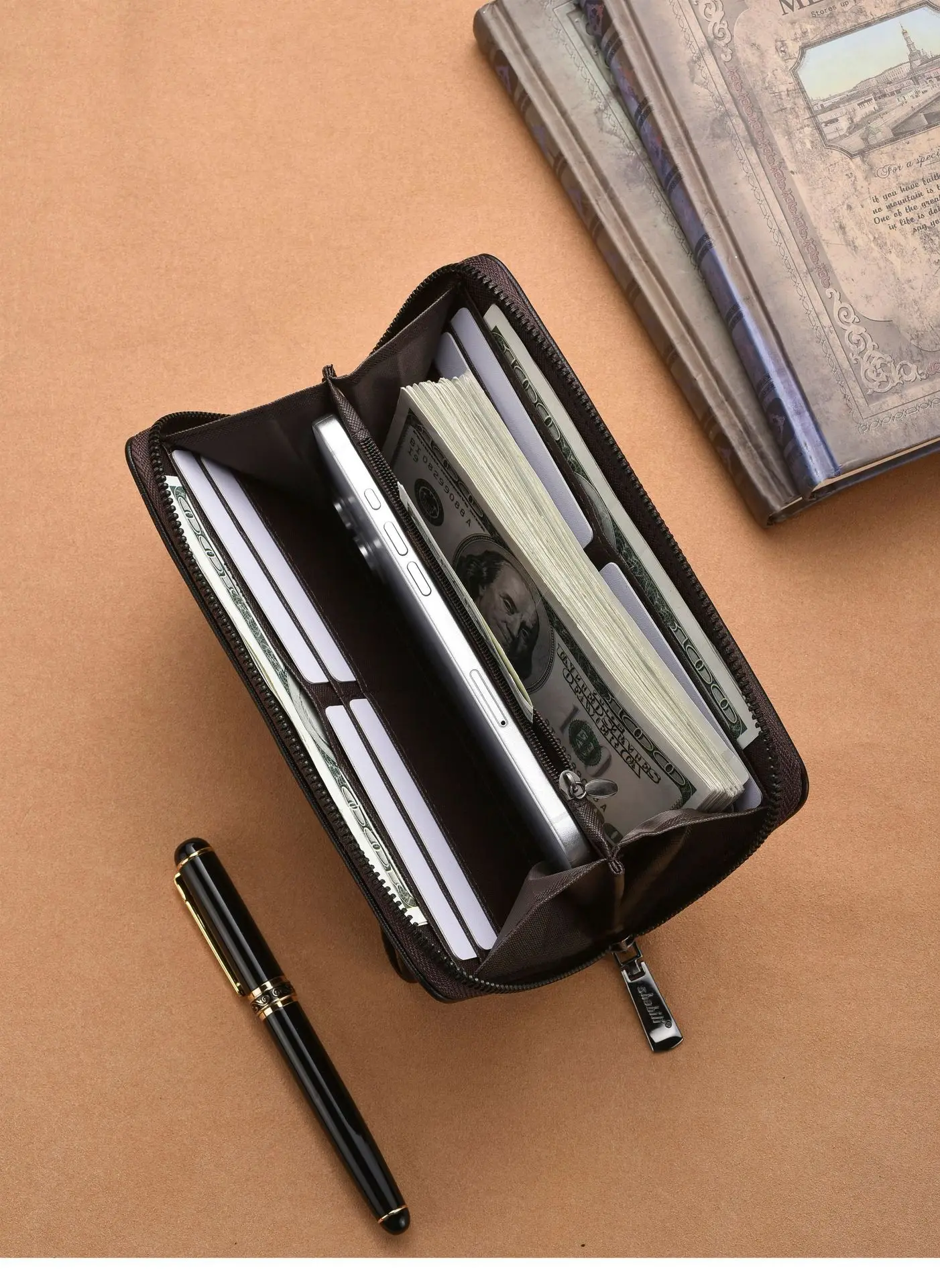 Długi Portfel na Zamek Błyskawiczny Skórzany PU RFID Portfel Unisex Kopertówka Wielofunkcyjny Portfel na Karty Kredytowe Męski