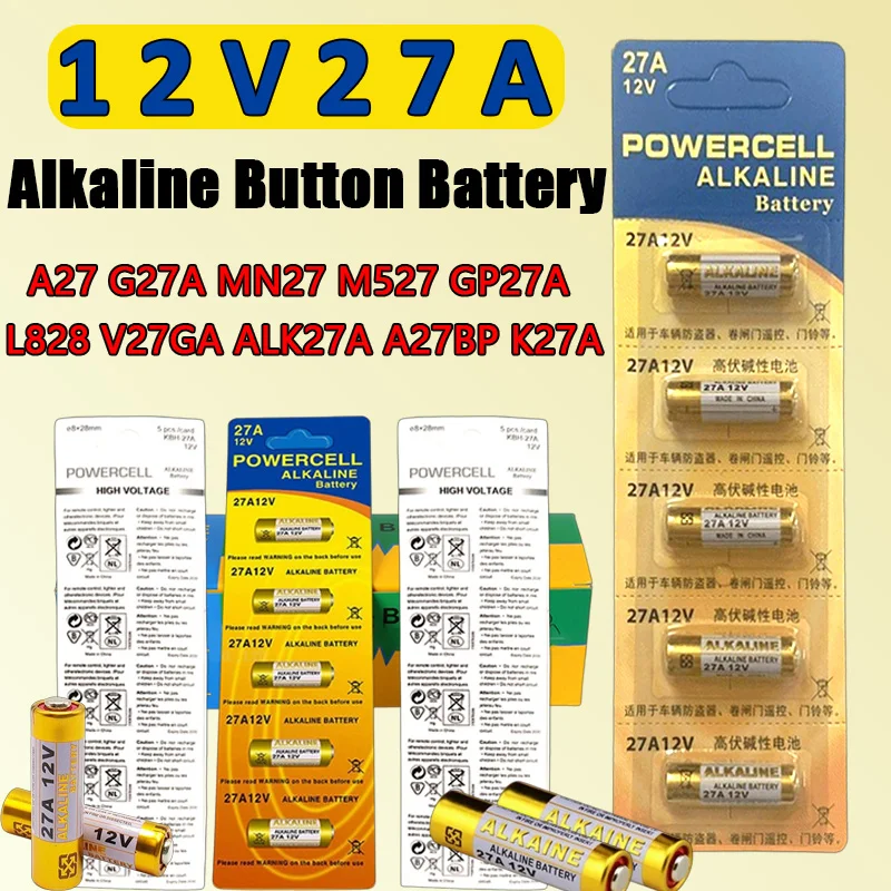 

12V Alkaline Battery G27A A27 MN27 MS27 GP27A LR932 V27GA - Equivalent for Key Fob Car Alarm GPS Tracker Electronics
