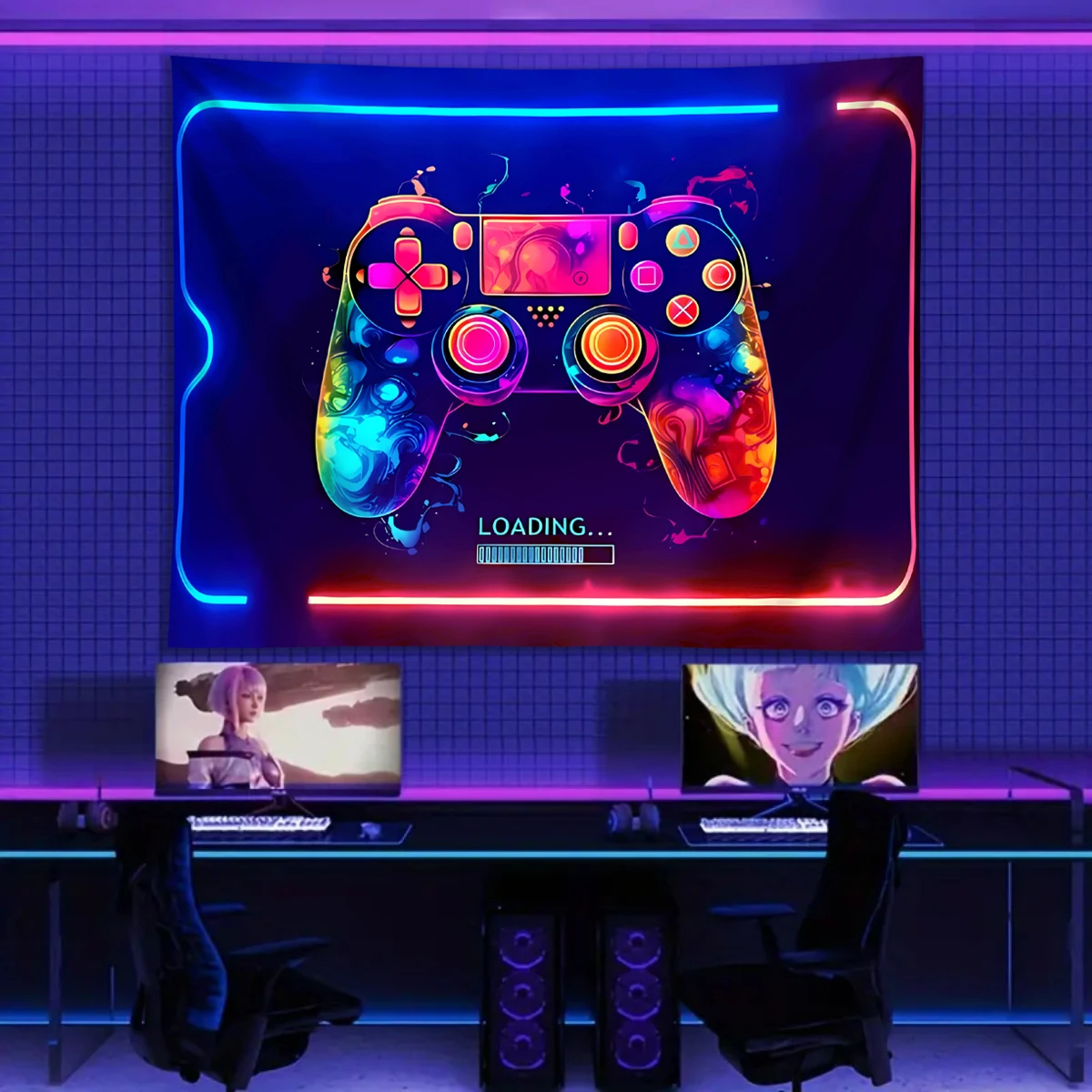 1pc Punk Style Game Fluorescent Tapestry, Uv Reactive Tapestry, Boys\' Esports Room Decoration Neon Light Effect Tapestry