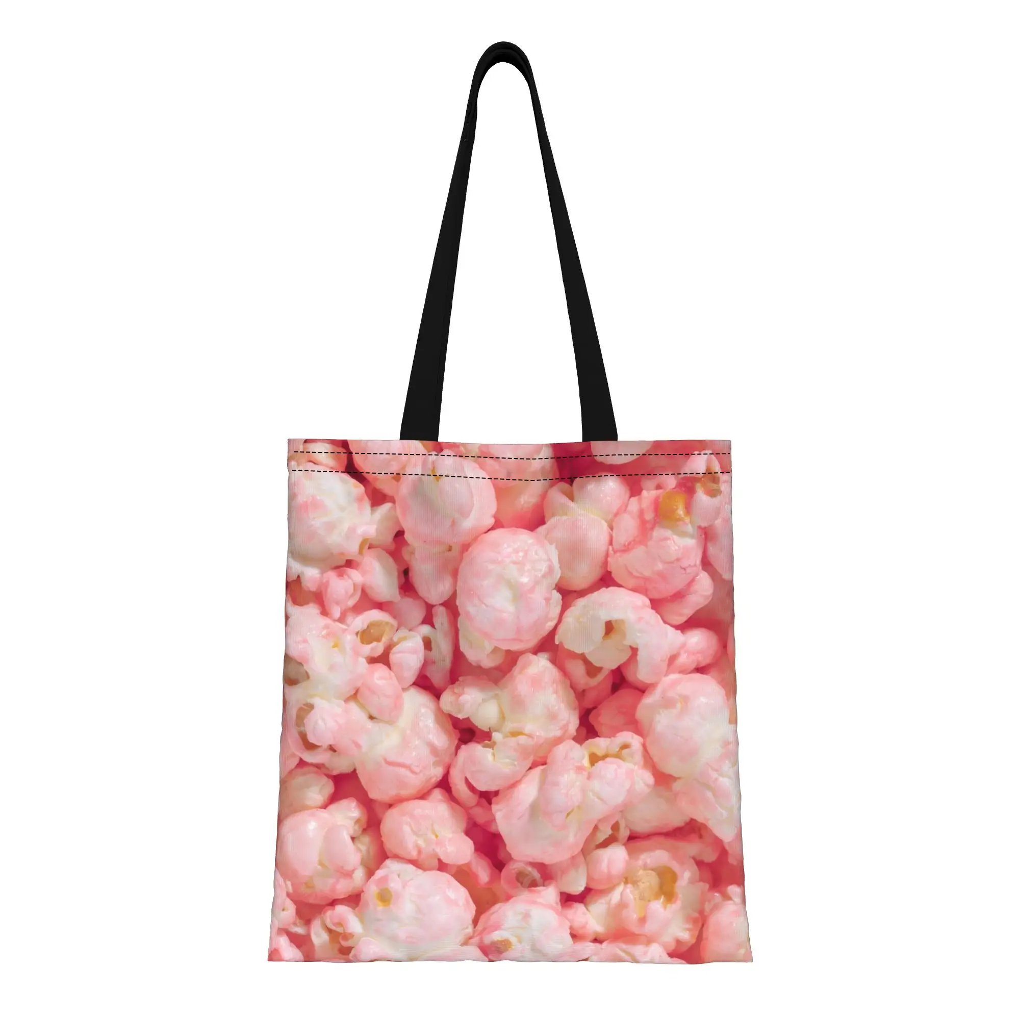 

Pink Popcorn Full Spread Food Canvas Tote Bag Perfect for Shopping Women's Top-Handle Bags