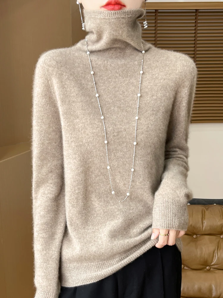 

Basics 100% Merino Wool Women Sweater Autumn Winter Casual Knitted Pullover Pile collar Outerwear Long Sleeve Cashmere Clothing