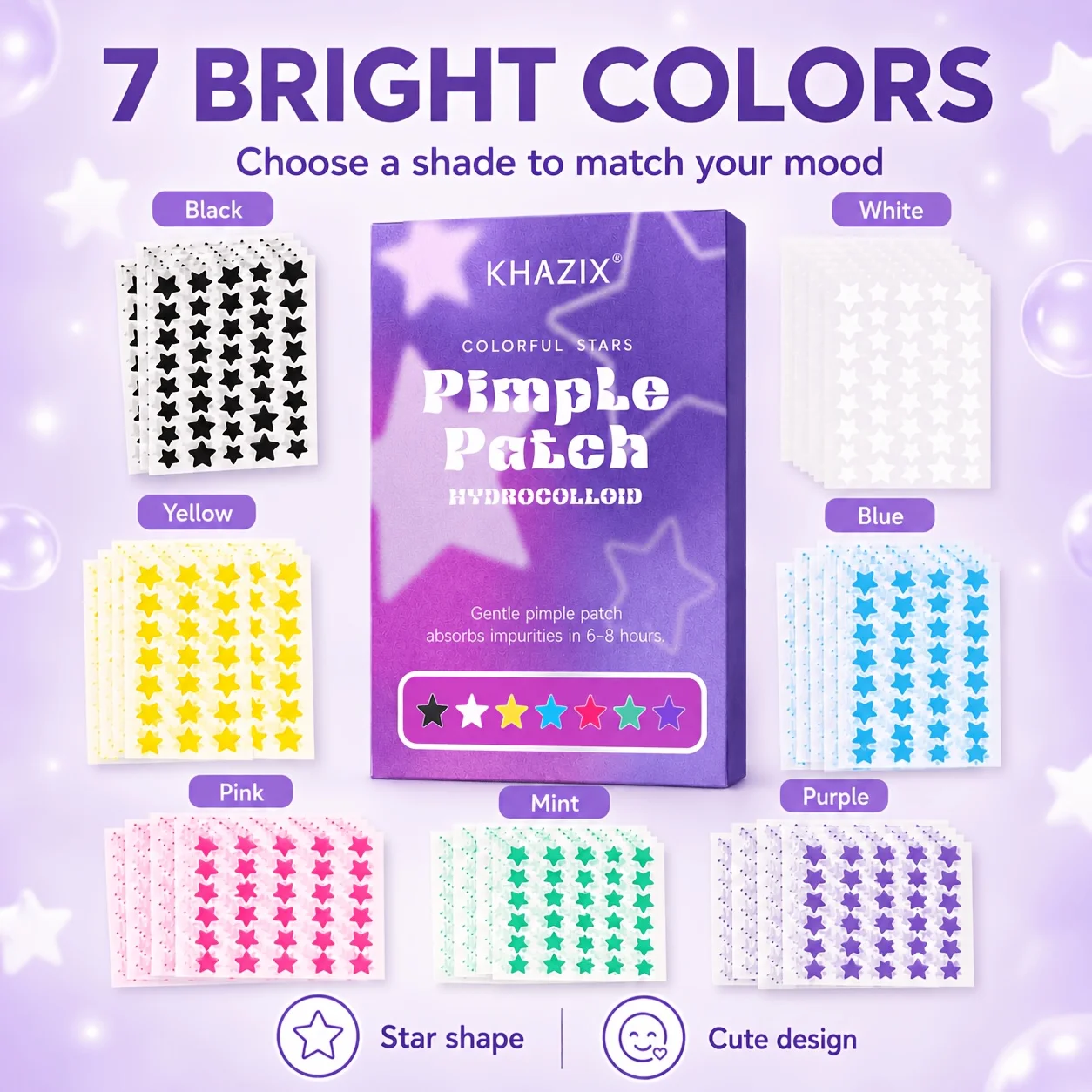 280 stickers - Colorful Star Pimple Stickers - Hydrogel Anti-Pimple Stickers - Invisible Anti-Pimple Stickers - Absorb and Repai view 5