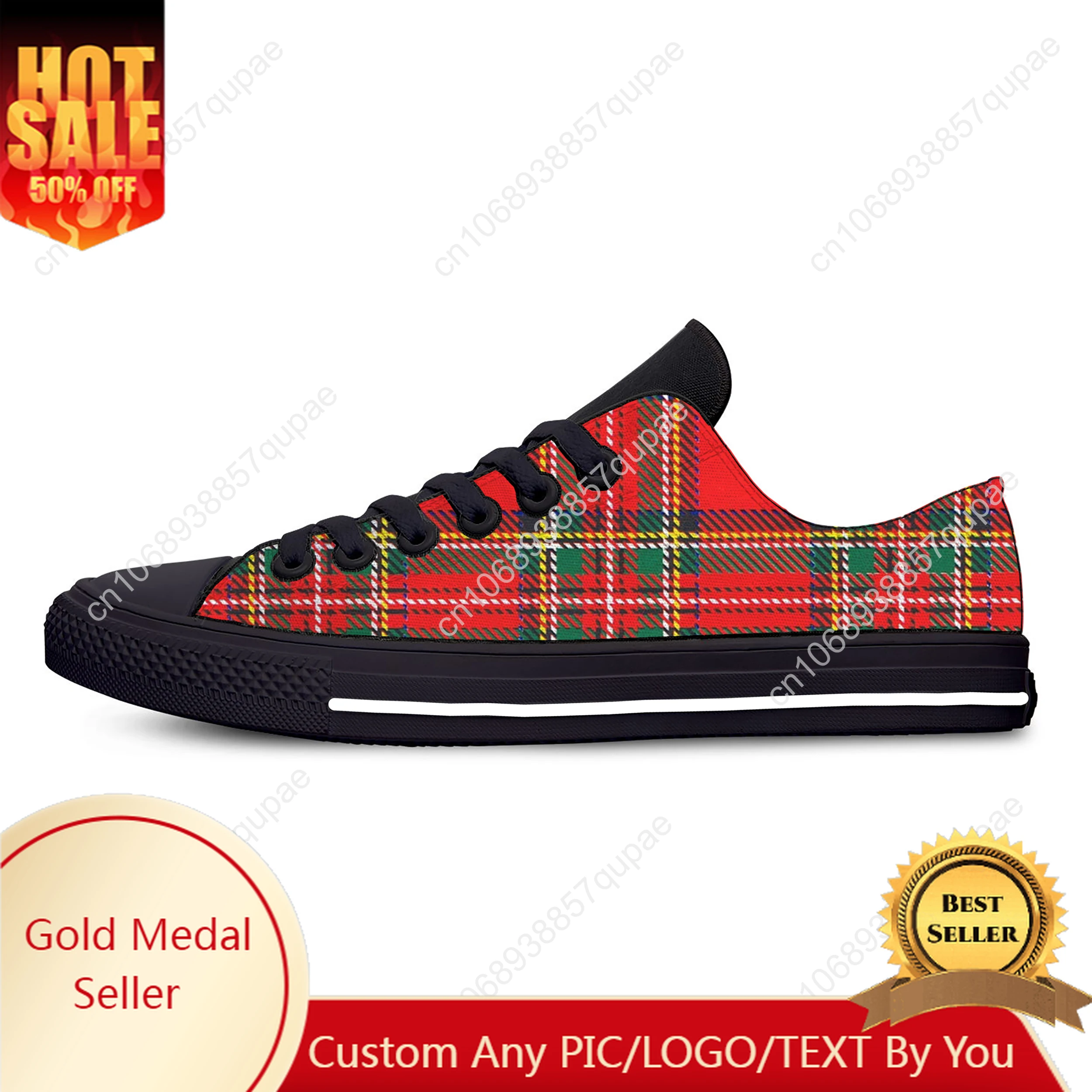 

Hot Scottish Clan Red Stewart Tartan Plaid Fashion Casual Cloth Shoes Low Top Lightweight Breathable 3D Print Men Women Sneakers